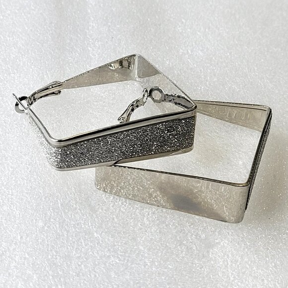 Square Silver Tone Earrings - Picture 6 of 15
